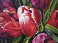 Фреска Ortograf Цветы 8271 Фактура флок FLK Флизелин (2*1,5) Красный/Зеленый, Цветы/Живопись — фото 2, Фрески