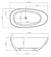 Акриловая ванна Abber 150х75 без гидромассажа арт-AB9356-1.5 — фото 4, Акриловые ванны
