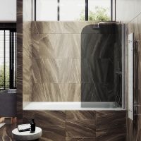 Шторка на ванну Maybah Glass MGV-608-5 500x1400 поворотная на монопетле Хром матовый стекло графитовое — фото 1, Неподвижные шторки для ванной