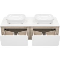 Тумба с раковиной Misty Дубль 150 УТ000014442 подвесная Белый Дуб Галифакс — фото 3, Мебель для ванной