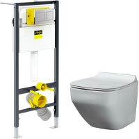 Комплект унитаза биде beWash Alster 86303601 с инсталляцией Viega Prevista Dry 8524.14 792596 с сиденьем Микролифт и клавишей смыва Хром — фото 1, Унитазы