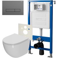 Комплект унитаза с инсталляцией Point Афина PN48056GM с сиденьем Микролифт и клавишей смыва Графит — фото 1, Унитазы