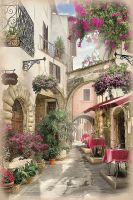 Фреска Ortograf Городской пейзаж 30502 Фактура флок FLK Флизелин (1,8*2,7) Бежевый/Розовый, Город/Цветы — фото 2, Фрески