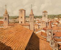 Фреска Ortograf Городской пейзаж живопись 11747 Фактура бархат FX Флизелин (3,3*2,7) Бежевый/Оранжевый, Город/Живопись — фото 2, Фрески