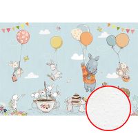 Фреска детская Ortograf Для самых маленьких 33712 Фактура бархат FX Флизелин (4*2,7) Голубой/Разноцветный, Животные/Воздушные шары — фото 1, Фрески