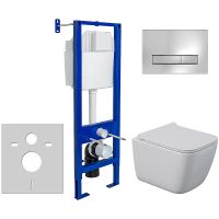 Комплект унитаза Berges Quattro S Rimless с инсталляцией Atom Line 043361 с сиденьем Микролифт и клавишей смыва Хром глянцевый — фото 1, Комплекты унитаз + инсталляция