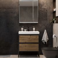 Зеркальный шкаф STWORKI Кронборг 70 1A262002KB820 Черный Серый — фото 4, Зеркальные шкафы в ванную