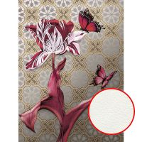 Фреска Ortograf Flower Dreams 31660 Фактура флок FLK Флизелин (2*2,7) Серый/Бежевый/Красный, Цветы/Бабочки арт-31660 (флок FLK) — фото 1, Фрески