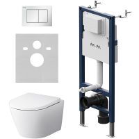 Комплект унитаза с инсталляцией AM.PM Sense FlashClean IS90201.741701 с сиденьем Микролифт и Белой глянцевой клавишей смыва — фото 1, Унитазы