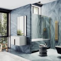 Шторка на ванну Maybah Glass MGV-93-3ш 700x1400 в широком профиле Золото стекло сатиновое — фото 2, Неподвижные шторки для ванной