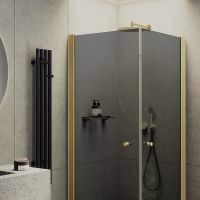 Душевой уголок Maybah Glass MGY-1296-3 800x800x1980 на монопетлях Золото стекло графитовое — фото 2, Душевые уголки