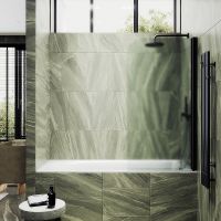Шторка на ванну Maybah Glass MGV-620-6 700x1400 поворотная на монопетле Черный стекло сатиновое — фото 1, Неподвижные шторки для ванной