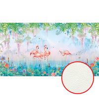 Фреска Ortograf Flora 31251 Фактура флок FLK Флизелин (5*2,7) Голубой/Разноцветный, Птицы/Цветы — фото 1, Фрески