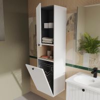 Шкаф пенал Vitra Root Groove 40 L 69093 подвесной с бельевое корзиной Белый матовый — фото 2, Пеналы для ванной комнаты