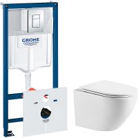 Комплект унитаза WellWant Aura WWU01121WK с инсталляцией Grohe Rapid SL 38775001 с сиденьем Микролифт и клавишей смыва Хром — фото 1, Комплекты унитаз + инсталляция
