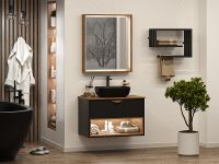 Тумба под раковину Brevita Bergen 80 BER-07080-19-02-1Я подвесная Черная матовая Дуб Галифакс олово — фото 10, Мебель для ванной