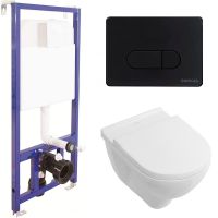Комплект унитаза Villeroy&Boch O Novo 5660H101 с инсталляцией Berges Novum D5 040235 с сиденьем Микролифт и Черной матовой клавишей смыва — фото 1, Комплекты унитаз + инсталляция