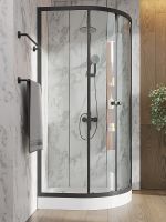 Душевой уголок Orange E01-100TB 100x100 профиль Черный стекло прозрачное — фото 5, Душевые уголки четверть круга