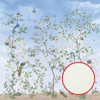 Фреска Ortograf Chinoiserie 33947 Фактура флок FLK Флизелин (2,7*2,7) Голубой/Зеленый, Цветы/Птицы — фото 1, Фрески