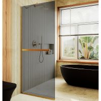 Душевая перегородка Maybah Glass MGD-729-3у 790x1950 в узком профиле Золото стекло графитовое — фото 1, Душевые перегородки