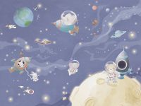 Фреска детская Ortograf Little Friends 34417 Фактура флок FLK Флизелин (4*3) Фиолетовый/Разноцветный, Космос/Животные — фото 2, Фрески