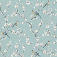 Обои LOYMINA La Belle Epoque BQ5 006 Винил на флизелине (1*10,05) Бирюзовый/Голубой, Деревья/Птицы — фото 1, Обои для стен