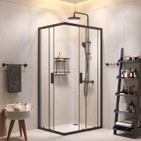 Комплект душевого уголка с душевой системой и аксессуарами AM.PM Gem S 100x80 WK93EQ профиль Черный матовый стекло прозрачное — фото 3, Прямоугольные душевые уголки