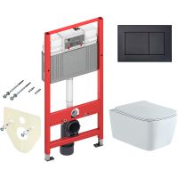 Комплект унитаза Aquatek Либра New AQ1148N-00 с инсталляцией Tece Now 9400414 с сиденьем Микролифт и Черной матовой клавишей смыва — фото 1, Комплекты унитаз + инсталляция