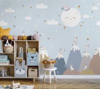 Фреска детская Ortograf Little Friends 34370 Фактура бархат FX Флизелин (4*3) Серый/Разноцветный, Горы/Животные — фото 3, Фрески