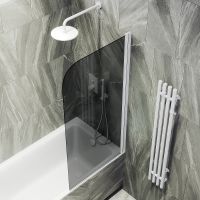 Шторка на ванну Maybah Glass MGV-613-1 600x1400 поворотная на монопетле Белый стекло графитовое — фото 4, Неподвижные шторки для ванной