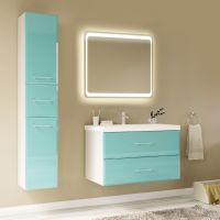 Товар: Тумба под раковину Marka One Mix 80П с ручками фасад стекло Бирюзовая - фото 3 Тумба под раковину Marka One Mix 80П с ручками фасад стекло Бирюзовая — фото 3, Мебель для ванной