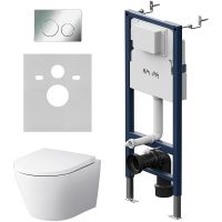 Комплект унитаза с инсталляцией AM.PM Sense FlashClean IS90151.741701 с сиденьем Микролифт и клавишей смыва Хром глянцевый — фото 1, Комплекты унитаз + инсталляция