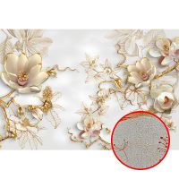 Фреска Ortograf 3D 33078 Фактура бархат золото FX-G Флизелин (4*2,7) Белый/Золото, Цветы/Абстракция — фото 1, Фрески