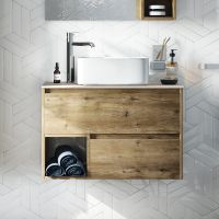 Тумба с раковиной STWORKI Карлстад 75 425257 подвесная Дуб рустикальный — фото 1, Тумбы с раковиной