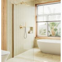 Душевая перегородка Maybah Glass MGD-689-3ш 890x1950 в широком профиле Золото стекло прозрачное — фото 1, Душевые перегородки