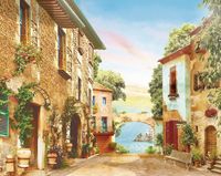 Фреска Ortograf Городской пейзаж 30728 Фактура бархат FX Флизелин (3,4*2,7) Бежевый/Зеленый/Голубой, Город/Пейзаж — фото 2, Фрески