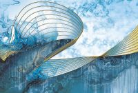 Фреска Ortograf Misto 33224 Фактура флок FLK Флизелин (4*2,7) Синий/Золото, Абстракция — фото 2, Фрески