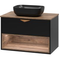 Тумба под раковину Brevita Bergen 80 BER-07080-19-02-1Я подвесная Черная матовая Дуб Галифакс олово — фото 1, Мебель для ванной