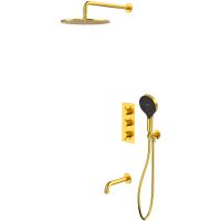 Душевая система Whitecross Y brushed gold YSET11TOPGLB с термостатом Брашированное золото — фото 1, Душевое оборудование. Душевая программа