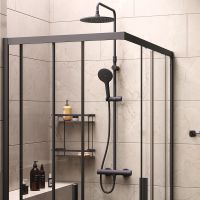 Комплект душевого уголка с душевой системой и аксессуарами AM.PM Gem S 120x80 WK93ER профиль Черный матовый стекло прозрачное — фото 4, Душевые уголки