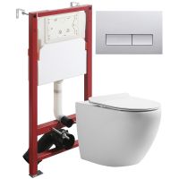 Комплект унитаза с инсталляцией Orange CI07-150W+APB200 с сиденьем Микролифт и клавишей смыва Хром глянцевый — фото 1, Комплекты унитаз + инсталляция