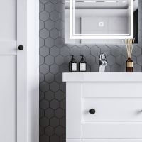 Тумба под раковину Бриклаер Хелена 60 4627125416408 подвесная Рамочный белый — фото 5, Мебель для ванной