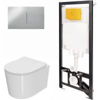 Комплект унитаза с инсталляцией Point Веста 886914SIOO+PN41701 с сиденьем Микролифт и клавишей смыва Хром глянцевый — фото 1, Унитазы