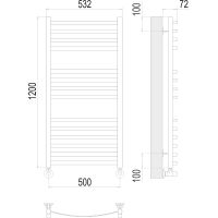 Водяной полотенцесушитель Terminus Авиэль П14 500х1200 4670078529220 Хром, нижнее подключение, G 1/2" ВР, с угловым соединением — фото 4, Водяные полотенцесушители