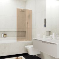 Шторка на ванну Maybah Glass MGV-69-1у 700x1400 в узком профиле Белый стекло бронзовое — фото 1, Неподвижные шторки для ванной