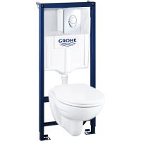 Комплект унитаза с инсталляцией Grohe Solido Perfect 39192000 с кнопкой смыва Хром и сиденьем Микролифт — фото 1, Комплекты унитаз + инсталляция