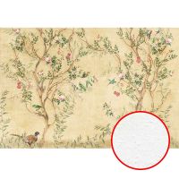 Фреска Ortograf 3D 6676 Фактура бархат FX Флизелин (4*2,7) Бежевый/Разноцветный, Деревья/Цветы/Птицы — фото 1, Фрески