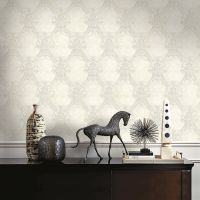 Обои Decori-Decori Bukhara 82712 Винил на флизелине (1,06*10,05) Белый/Серый, Дамаск — фото 2, Обои для стен