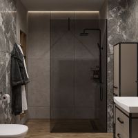 Товар: Душевая перегородка STWORKI Берген 110 MV-BE-110-BL-T профиль Черный матовый стекло тонированное - фото 2 Душевая перегородка STWORKI Берген 110 MV-BE-110-BL-T профиль Черный матовый стекло тонированное — фото 2, Душевые перегородки