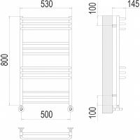 Водяной полотенцесушитель Terminus Соренто П12 500х800 4670078530837 Хром, нижнее подключение, G 1/2" ВР, с комплектом вентилей — фото 4, Водяные полотенцесушители